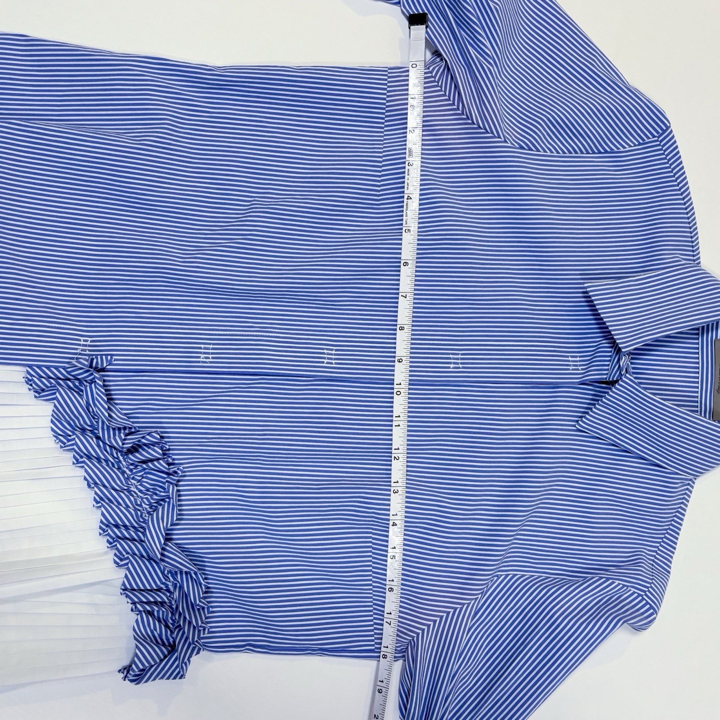 D. Exterior Button Up Blouse Ruffled Pinstripe Pleated Peekaboo Italy Medium