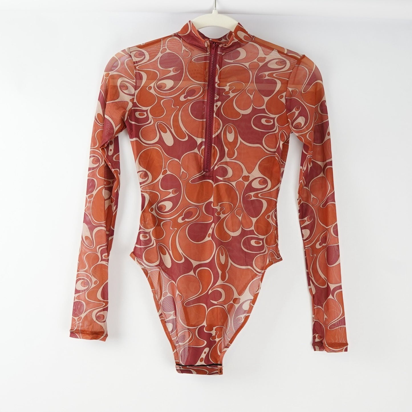 Andrea Iyamah Elle Mesh Caro Print Leotard Bodysuit - XS