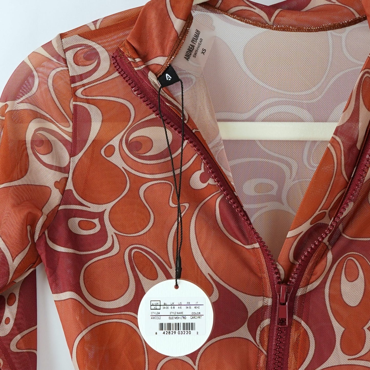 Andrea Iyamah Elle Mesh Caro Print Leotard Bodysuit - XS