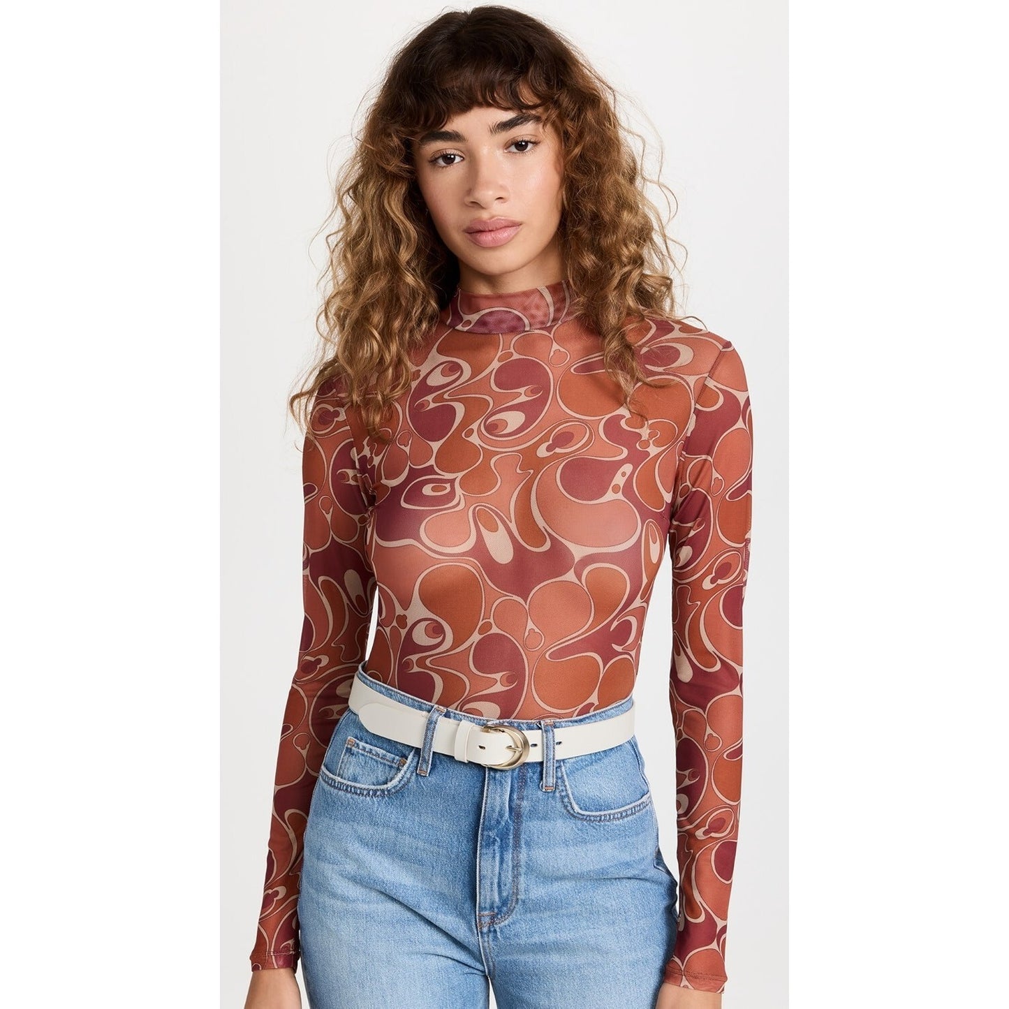 Andrea Iyamah Elle Mesh Caro Print Leotard Bodysuit - XS