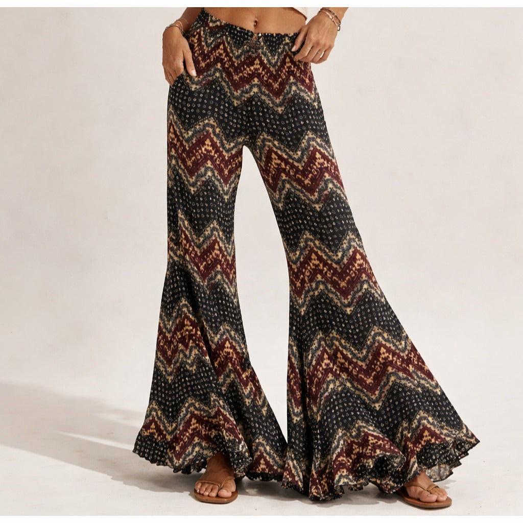 Free People One Wide Leg Flare Pants Purple Paisley Tribal - S