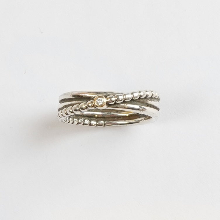 Pandora Rising Star Ring Two Tone Silver, Gold, Accent Diamond - 7