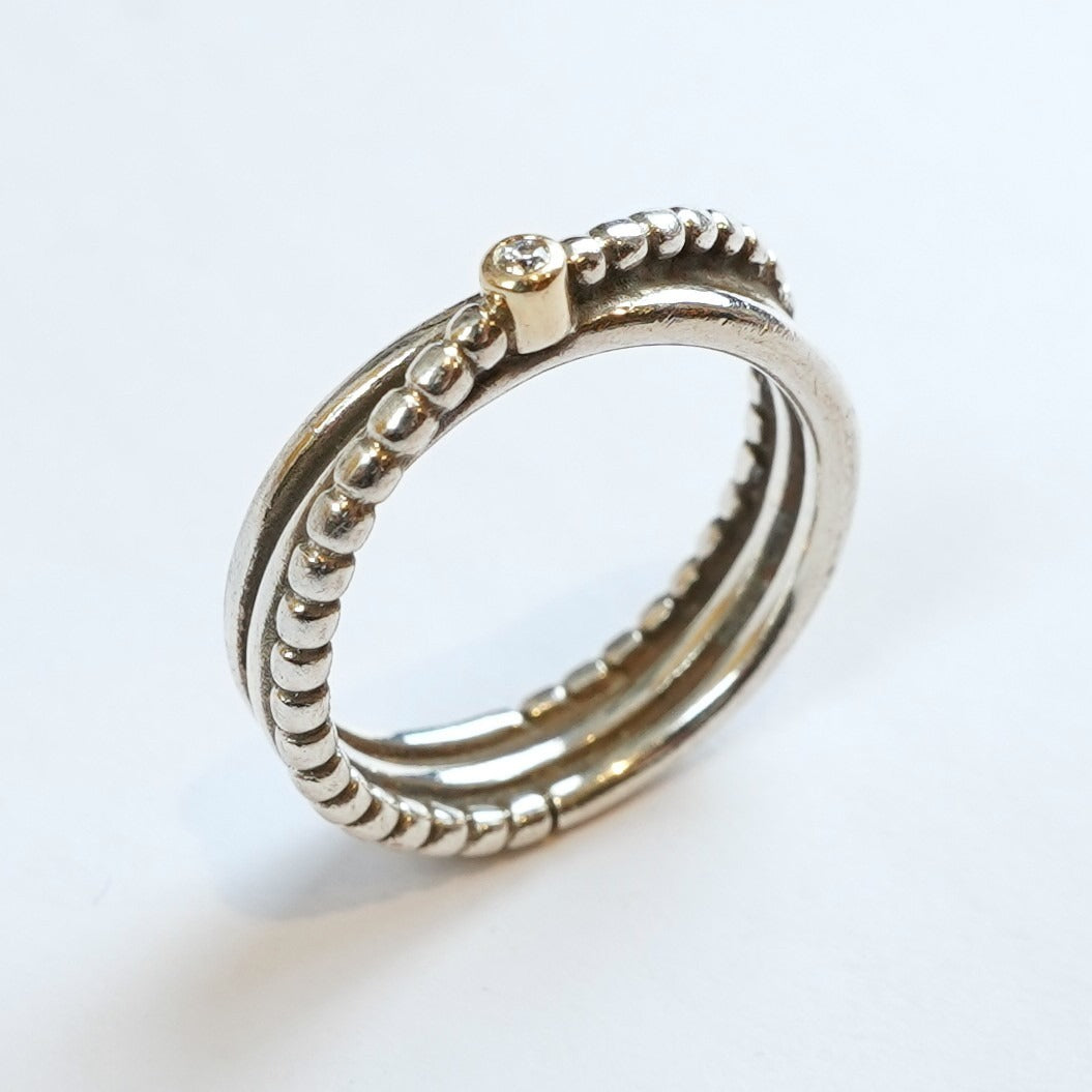 Pandora Rising Star Ring Two Tone Silver, Gold, Accent Diamond - 7