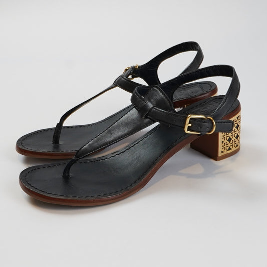 Tory Burch Audra Leather T-Strap Navy Sandals - 8.5