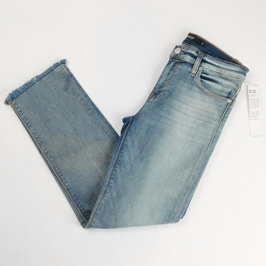 Hudson Mid Rise Light Wash Distressed Straight Leg Raw Hem Jeans - 26