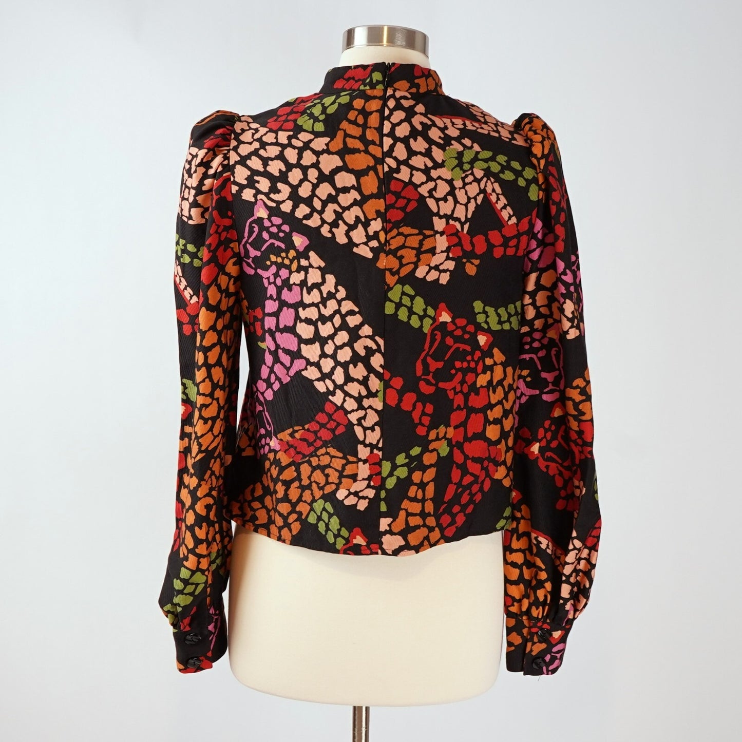 Farm Rio Leopard Long Sleeve Blouse Cutouts Black Multi - M