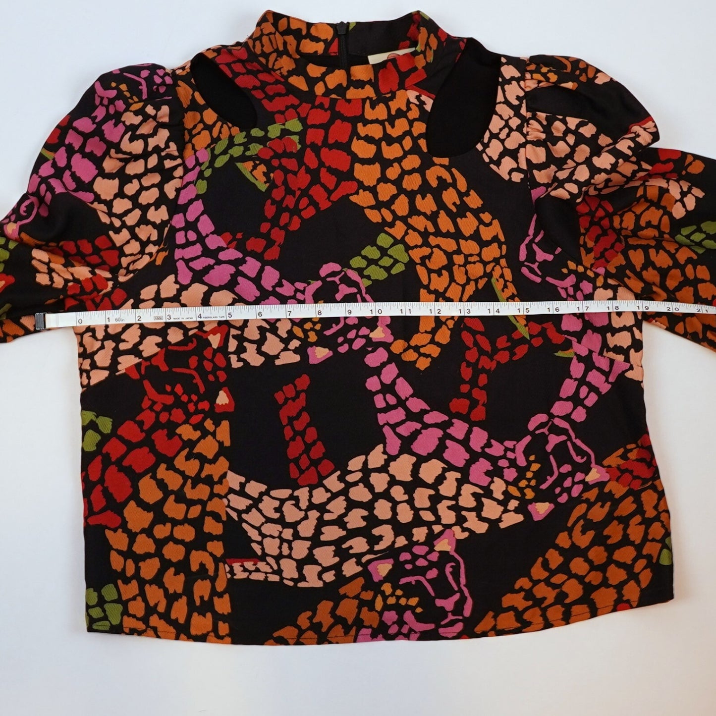 Farm Rio Leopard Long Sleeve Blouse Cutouts Black Multi - M