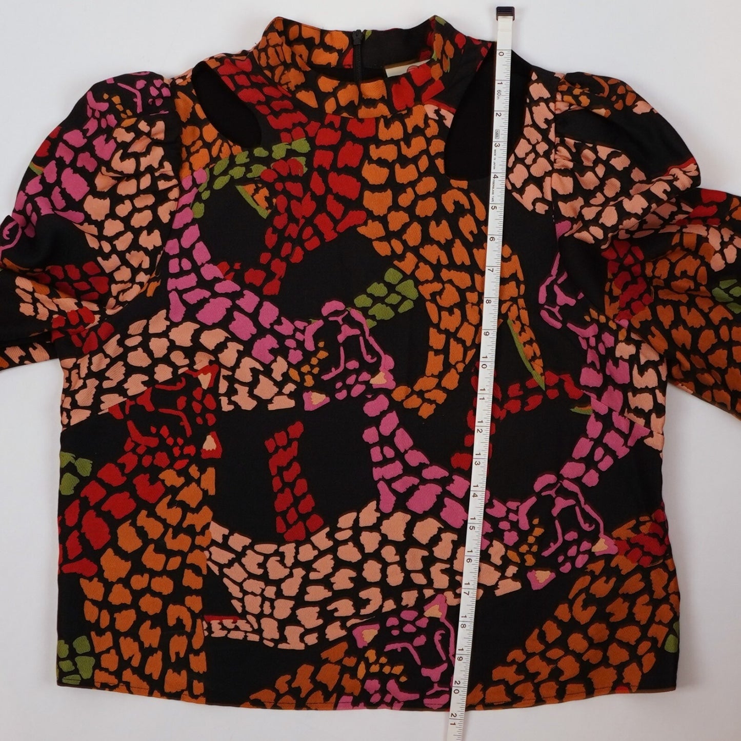 Farm Rio Leopard Long Sleeve Blouse Cutouts Black Multi - M