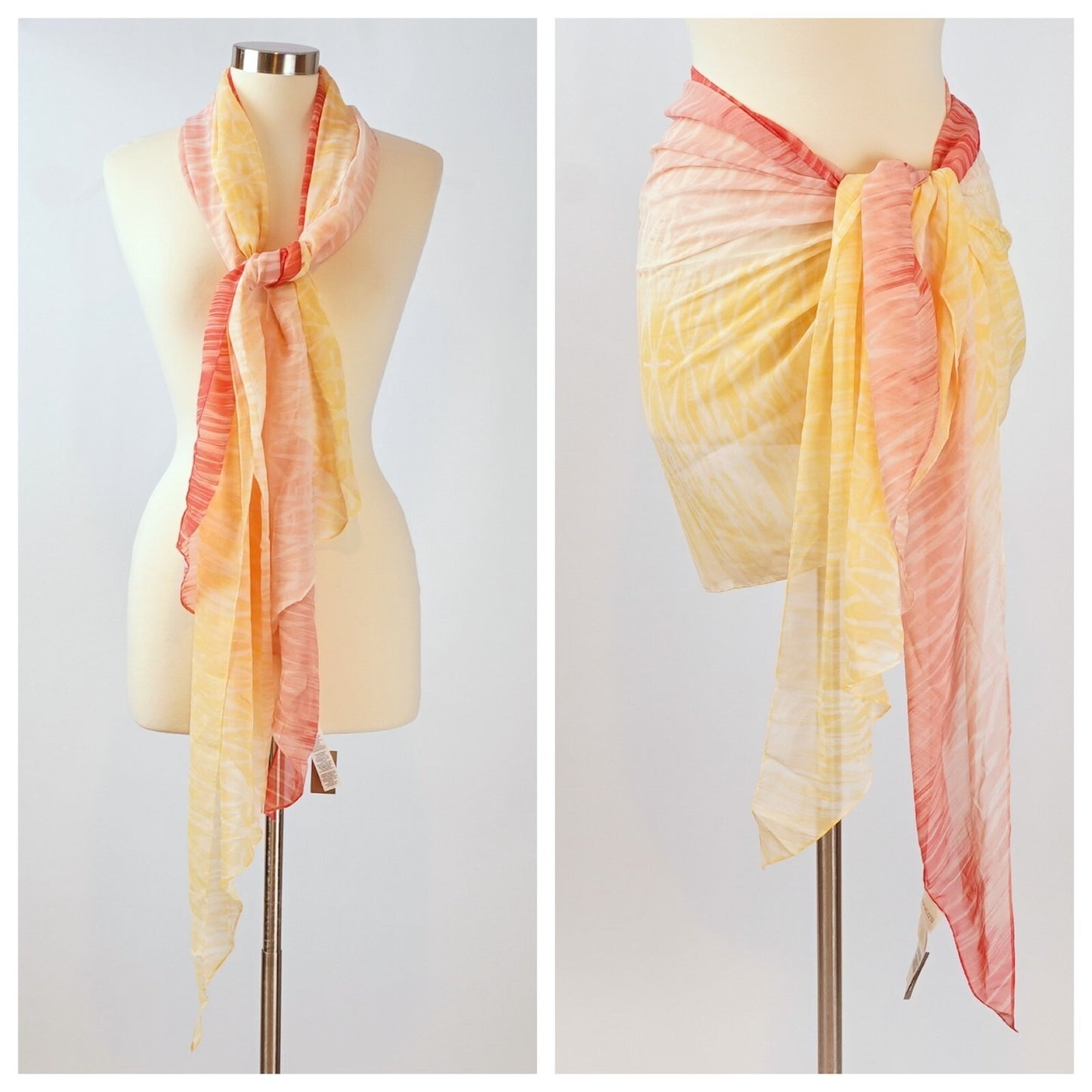 Chicos Salmon Yellow Ombre Angled Oblong Scarf/Sarong