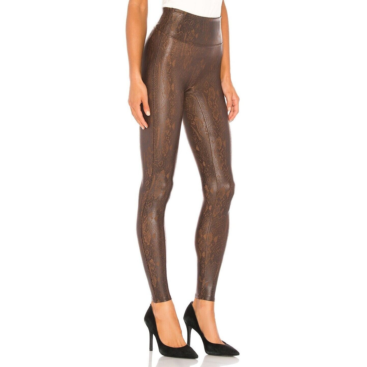 Spanx Snake-Printed Faux Leather Leggings Brown - S