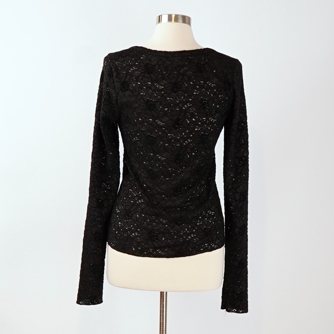 Free People Cloud Ride Notch Long Sleeve Black Floral Lace - L