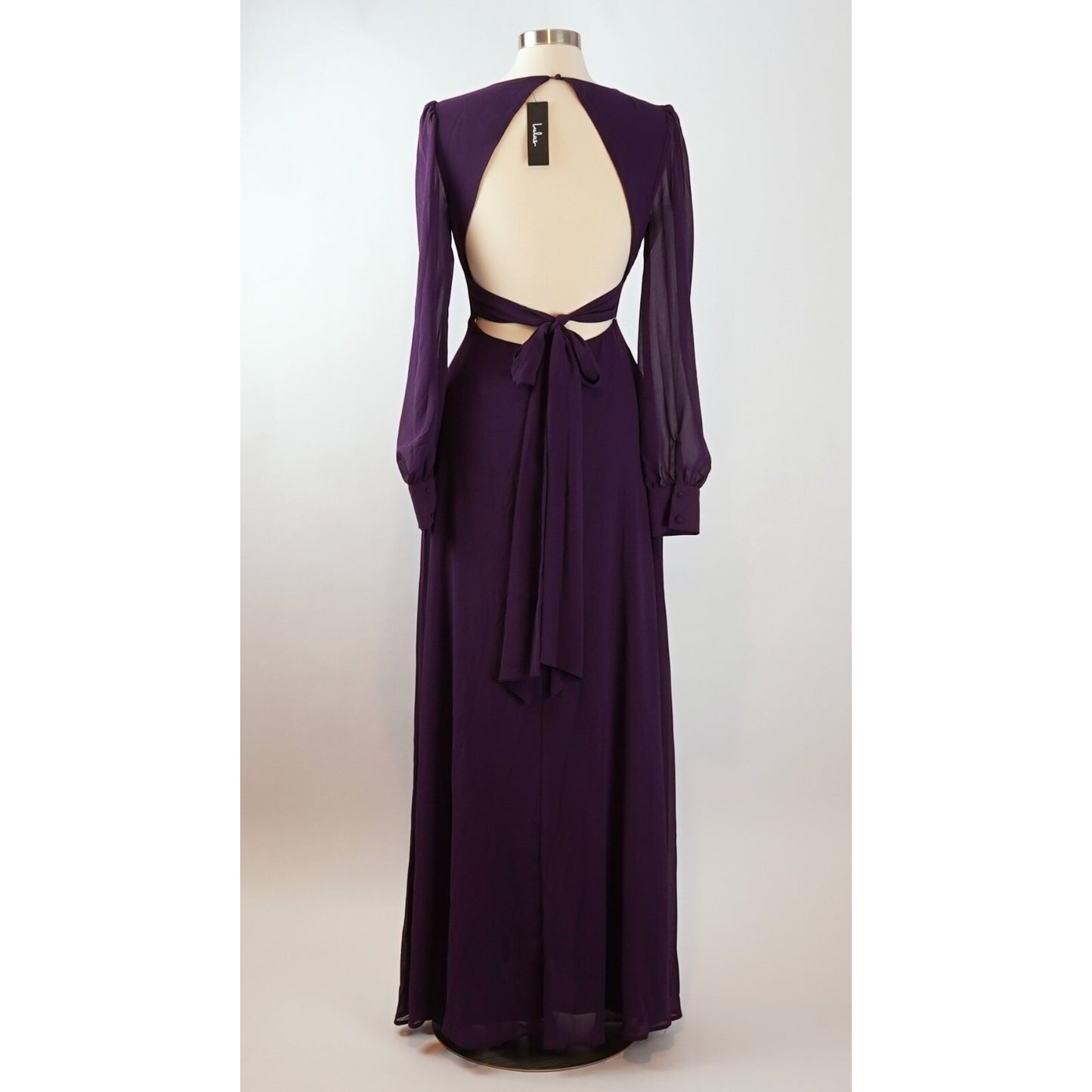 Lulu's Talk About Divine Purple Long Sleeve Backless Maxi Dress - M
