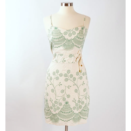 Tropical Floral Shell Sundress Seafoam Green Ivory - M