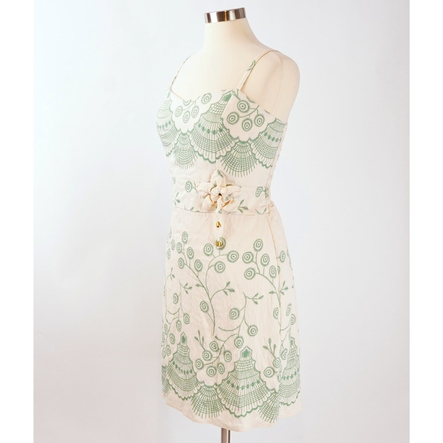 Tropical Floral Shell Sundress Seafoam Green Ivory - M