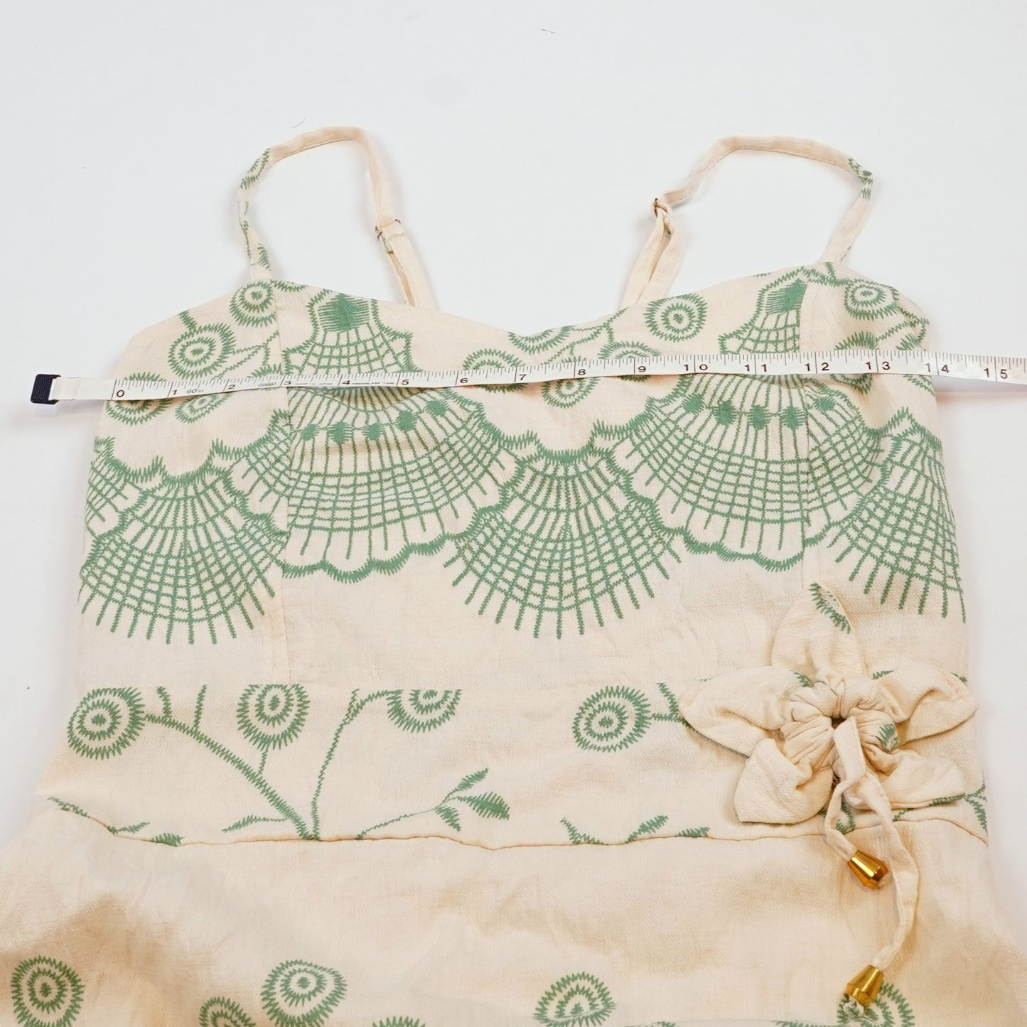 Tropical Floral Shell Sundress Seafoam Green Ivory - M