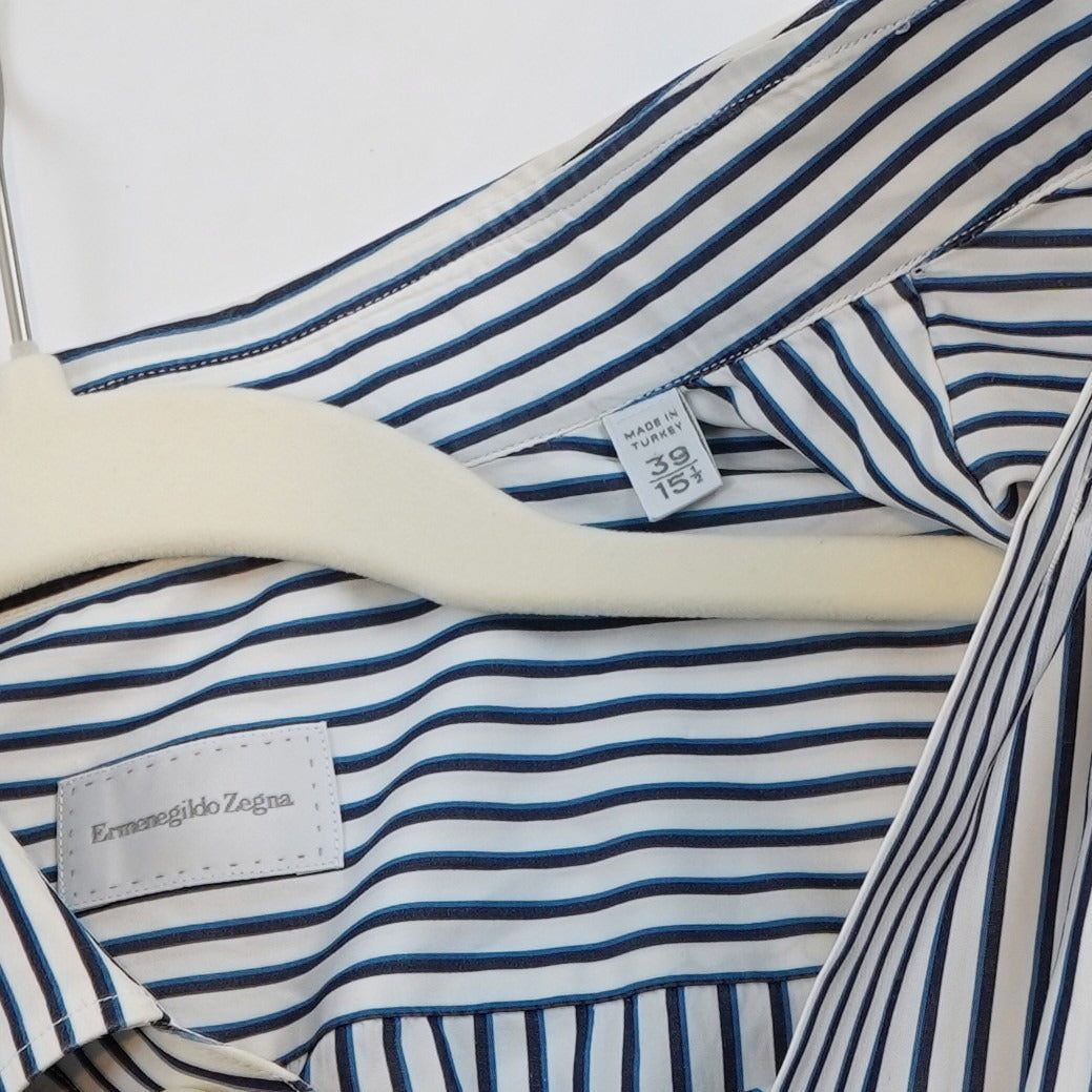 Ermenegildo Zegna Striped Long Sleeve Button Down Collared Shirt - 39 Medium