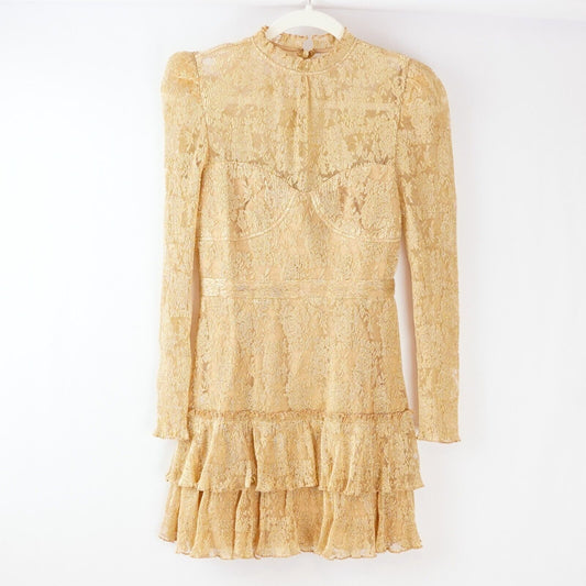 Saylor Adria Long Sleeve Lace Dress Gold - XS