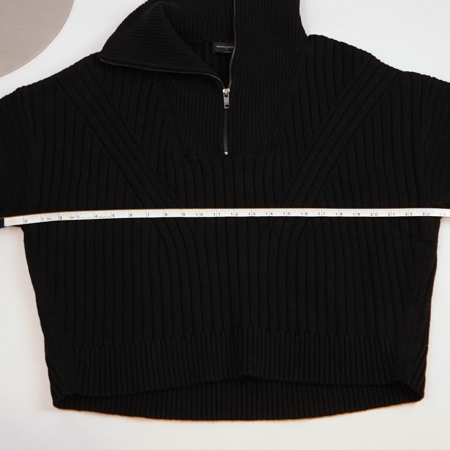 Banana Republic Chunky Ribbed Quarter-Zip Sweater Cotton Wool Blend Black - XL