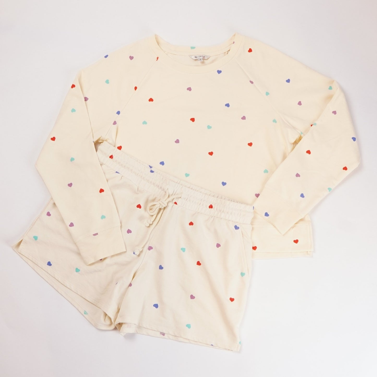 Wildfox Lounge Set Oatmeal Hearts Sweatshirt and Shorts - Size Medium