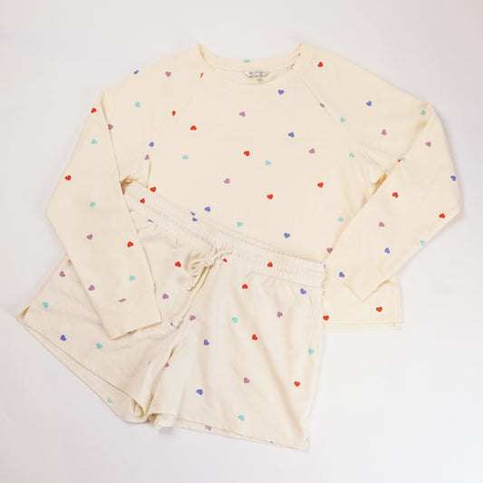 Wildfox Lounge Set Oatmeal Hearts Sweatshirt and Shorts - Size Medium