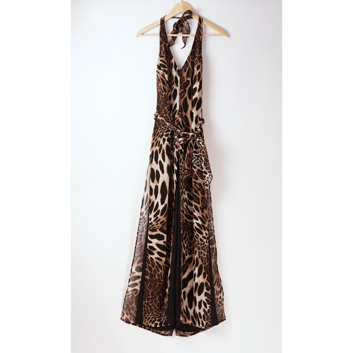 Cache Halter Wide Leg Jumpsuit Leopard Animal Print - Vintage 6