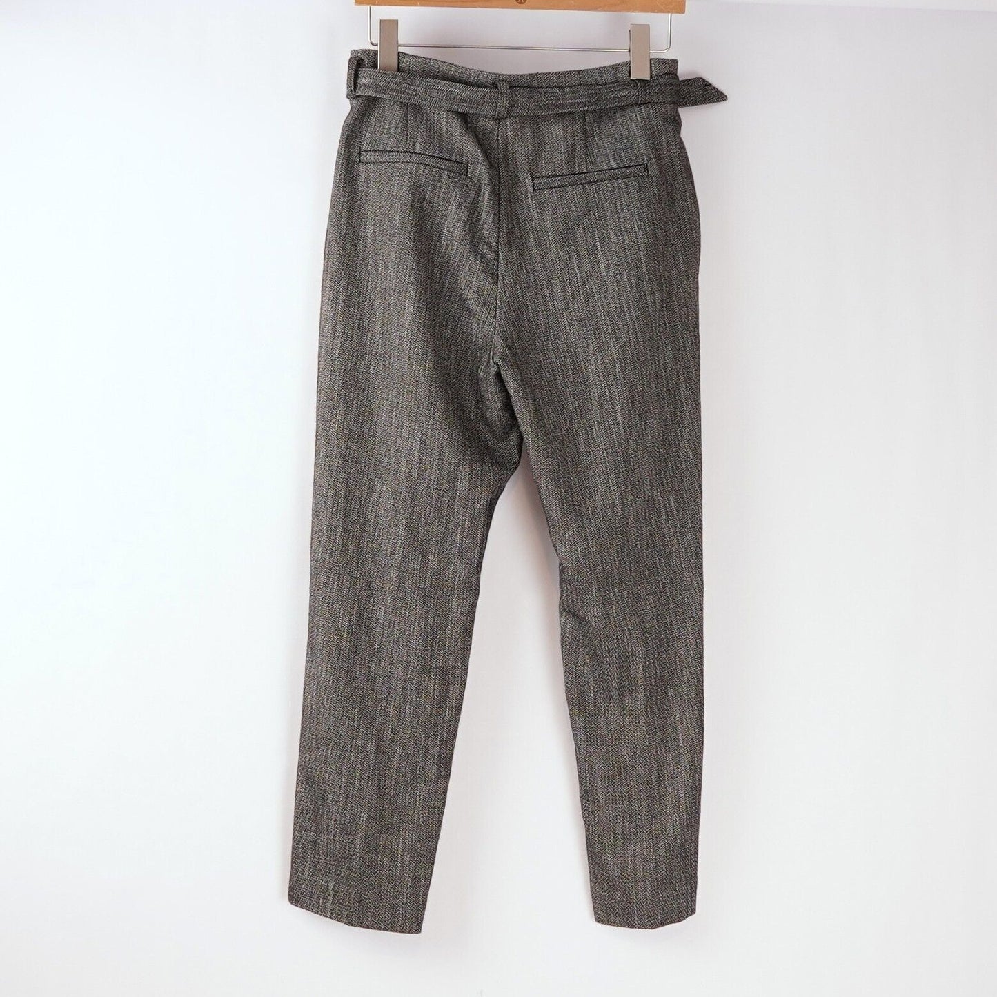 H&M Belted Straight Leg Trouser Pants Gray - 6
