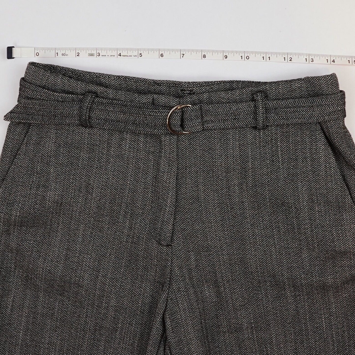 H&M Belted Straight Leg Trouser Pants Gray - 6