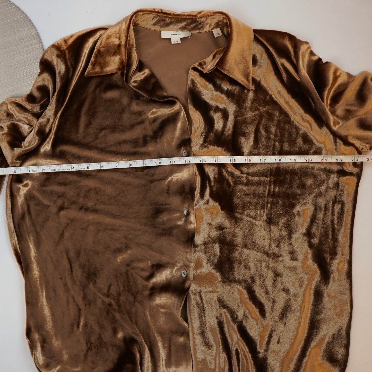 Vince. Bias Long Sleeve Shirt Silk Velvet Gold Shadow Bronze - XL