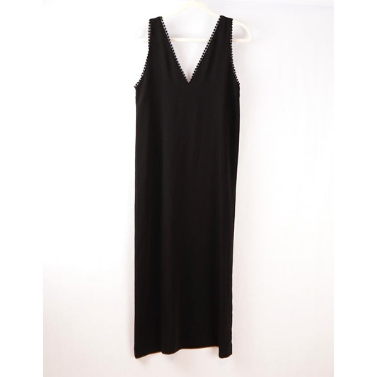 The Kooples Black Midi Slip Dress Embroidered V Neck - M