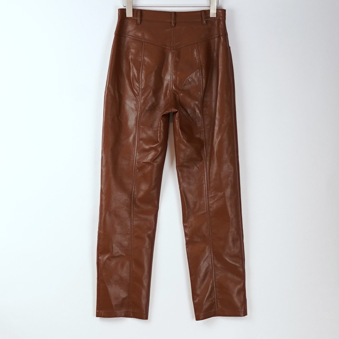 Aritzia Wilfred Rebel Vegan Leather Pants High Waisted Straight Leg Brown - 8