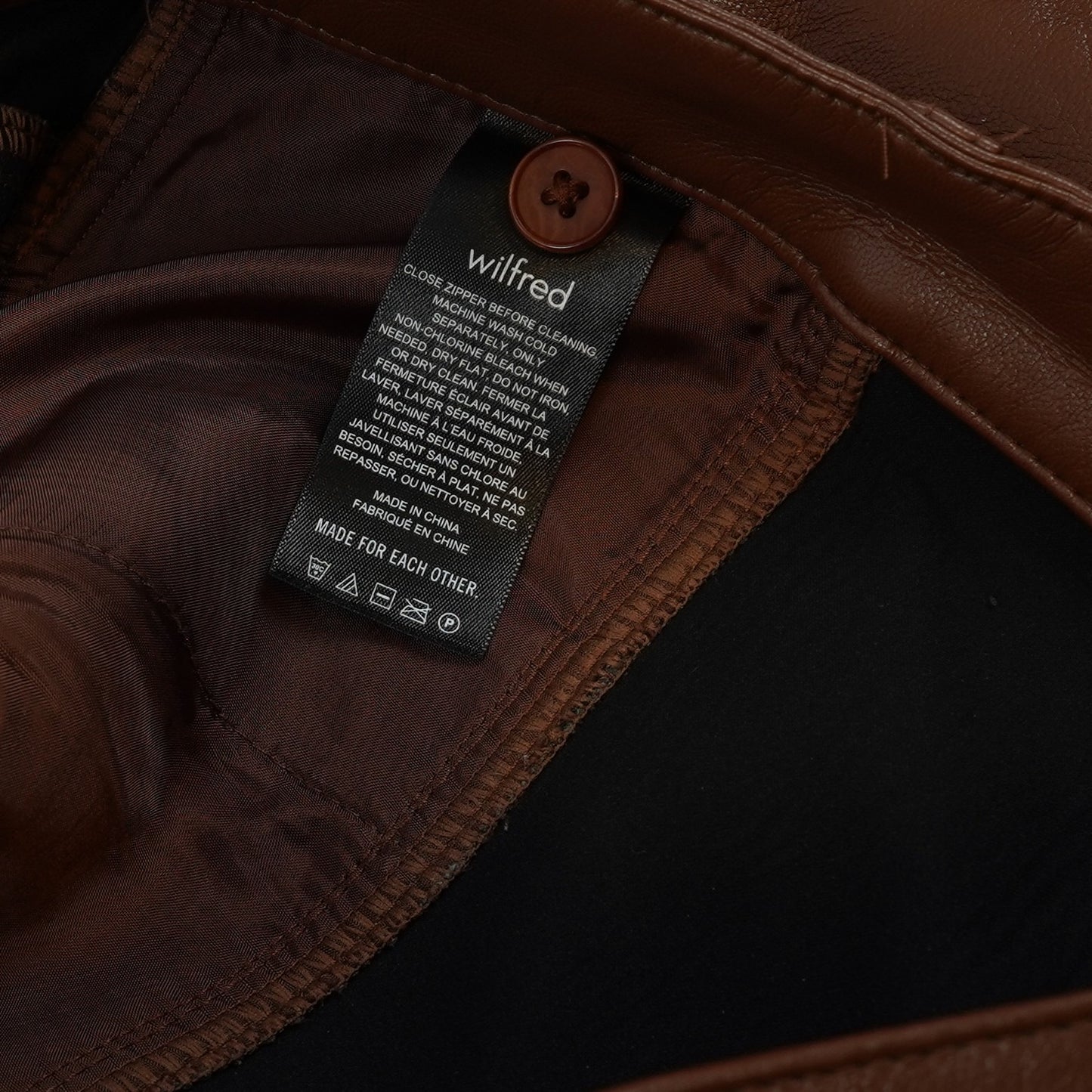 Aritzia Wilfred Rebel Vegan Leather Pants High Waisted Straight Leg Brown - 8