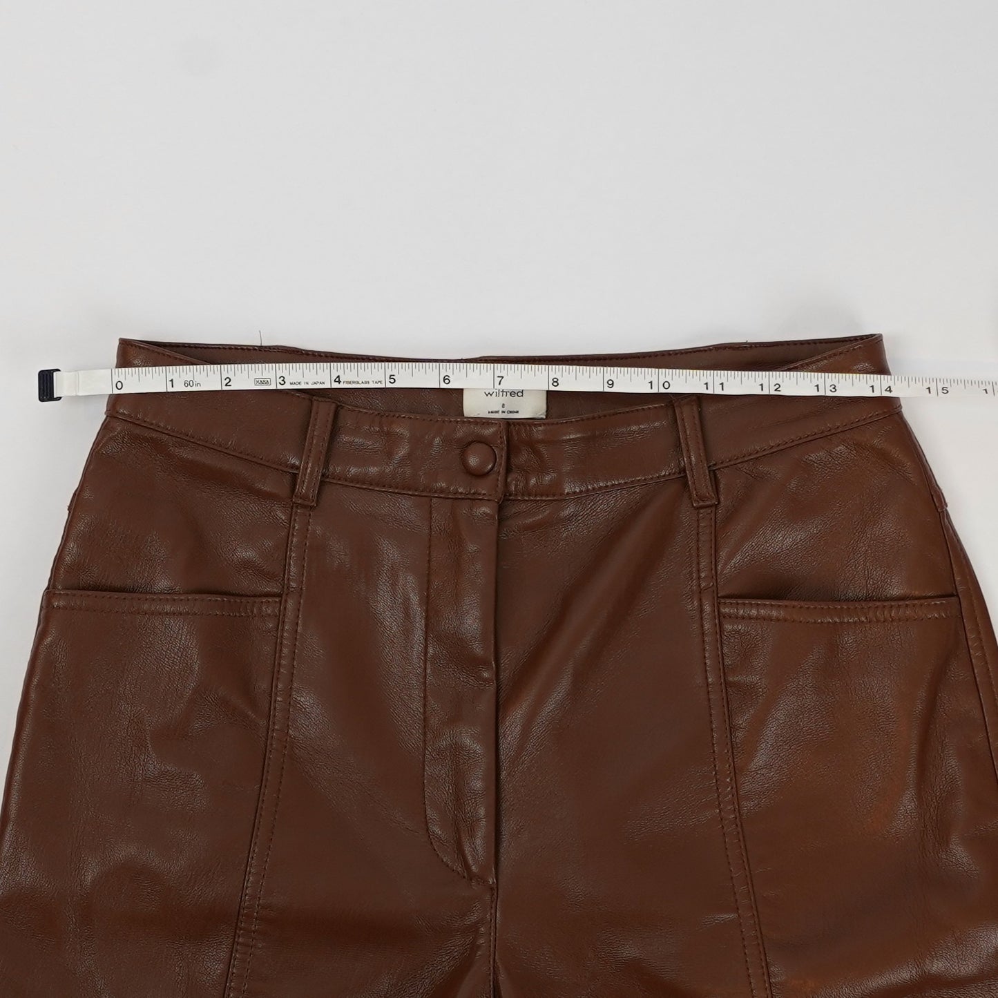 Aritzia Wilfred Rebel Vegan Leather Pants High Waisted Straight Leg Brown - 8