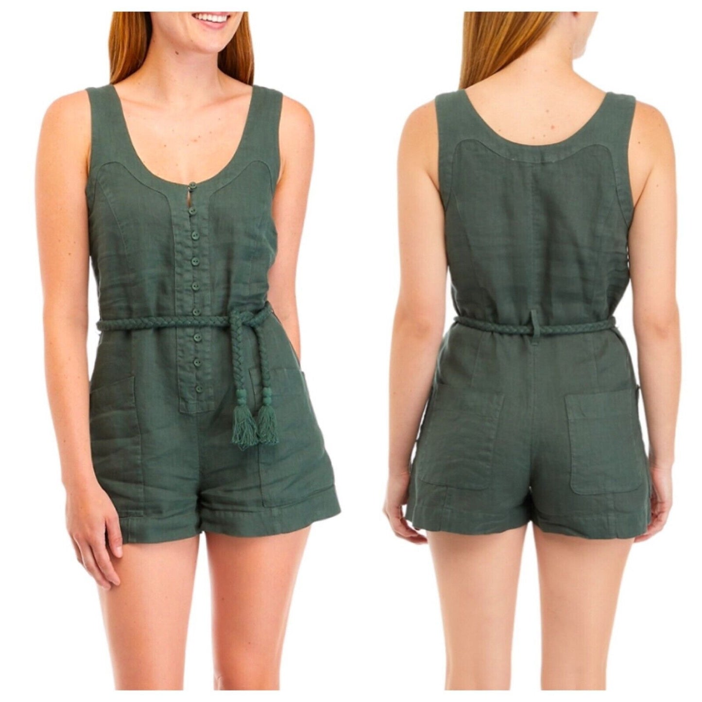 Joie Priya Linen Romper Jungle Green - S