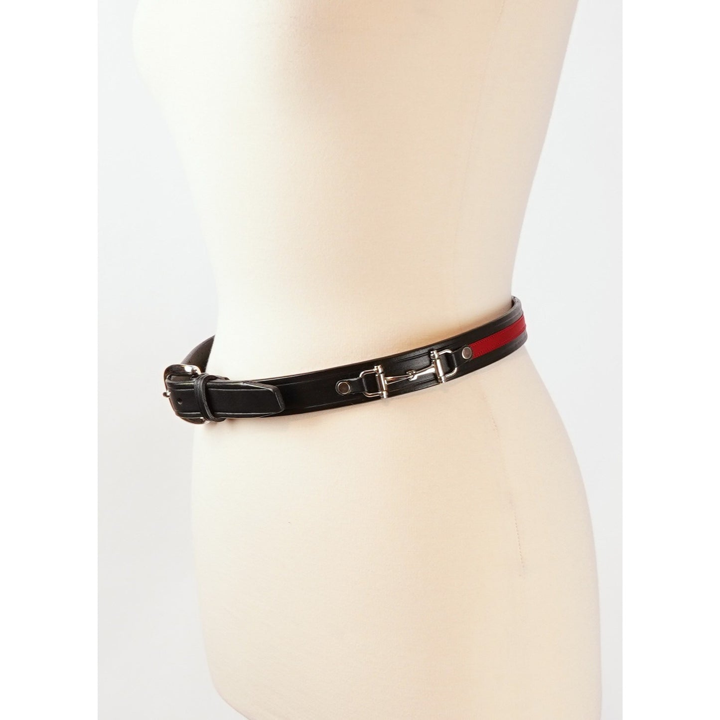 Tory Leather Horsebit Ribbon & Snaffle Bits Belt Black/Red/Nickel - Small