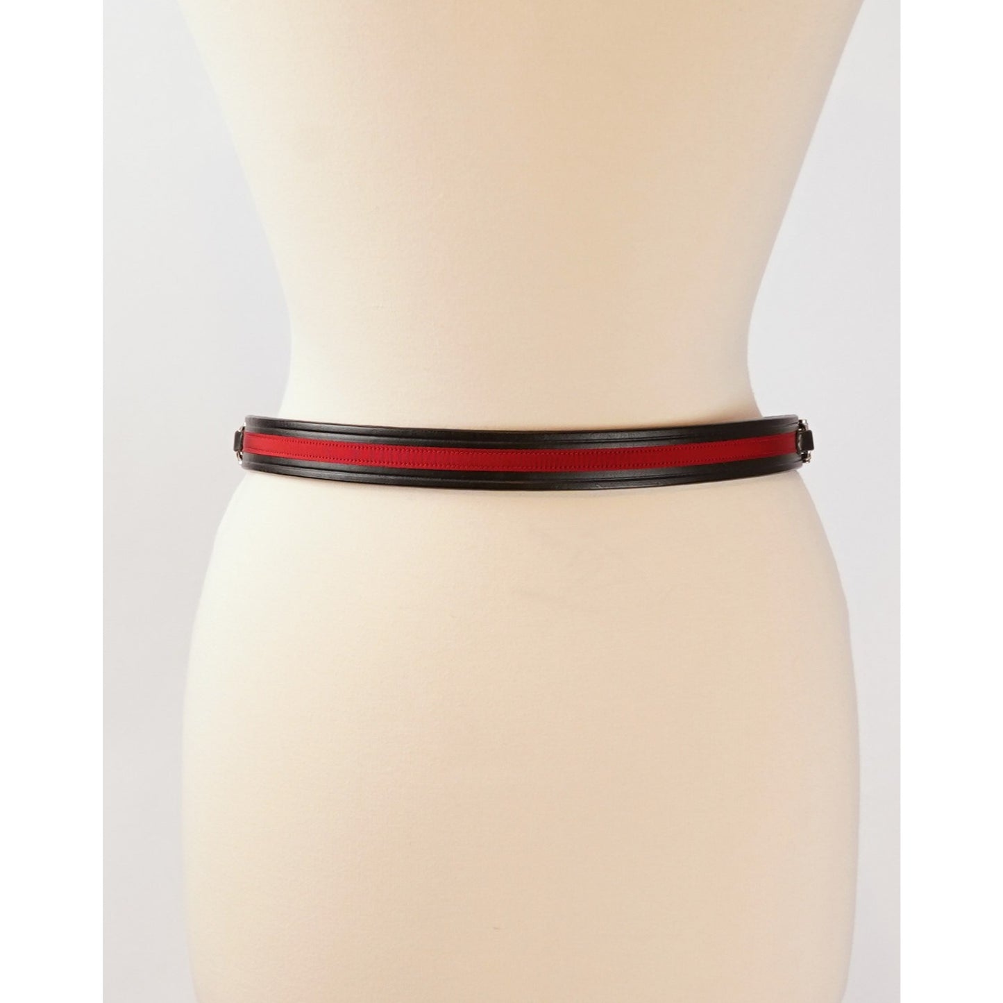 Tory Leather Horsebit Ribbon & Snaffle Bits Belt Black/Red/Nickel - Small