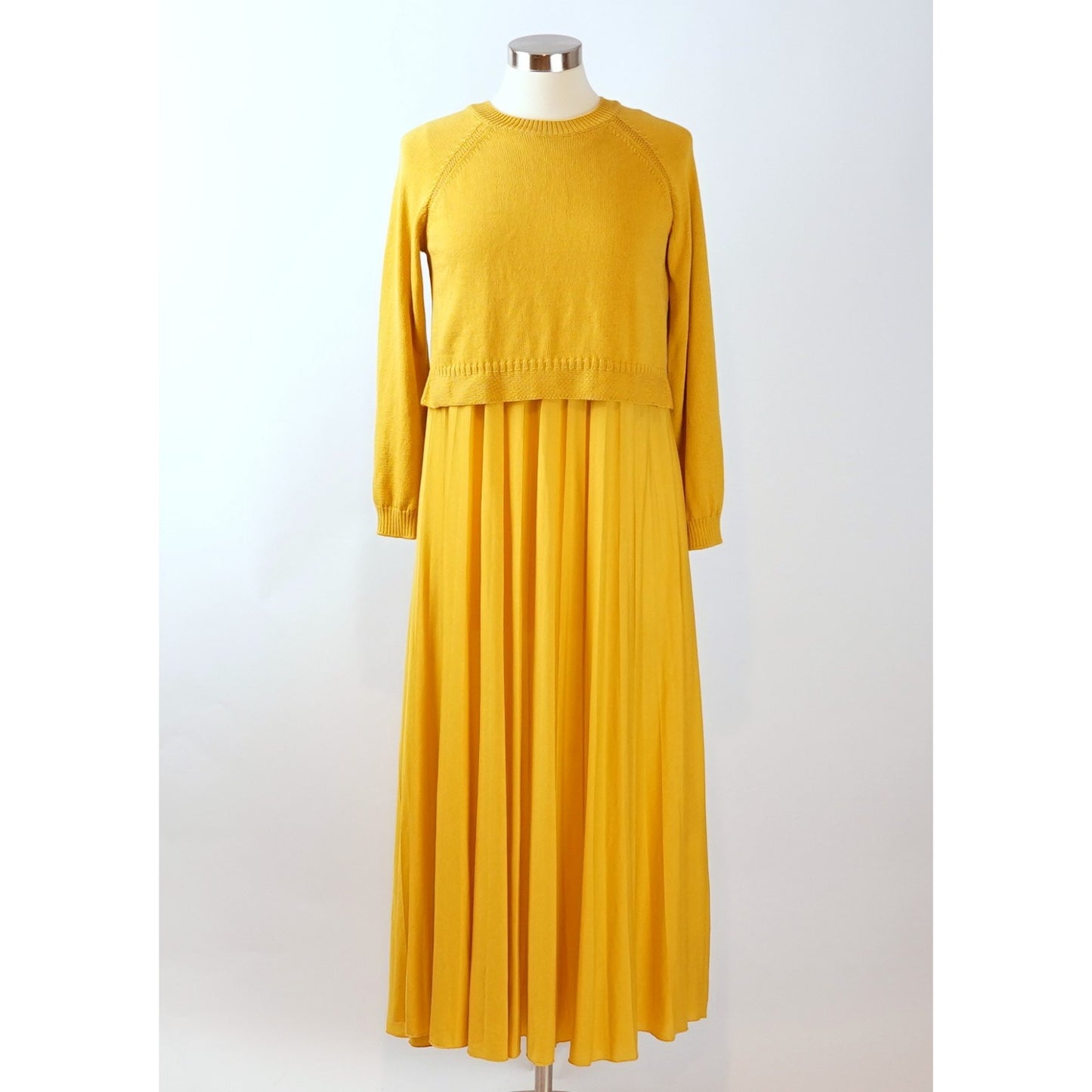 Weekend Max Mara Barbara Knit Layered Dress Mustard Yellow - L