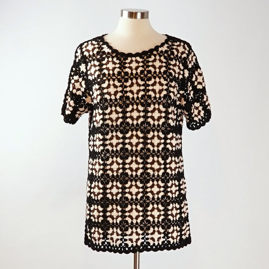 Shore Brand Crochet Mini Dress Coverup Black Brown Cream - S