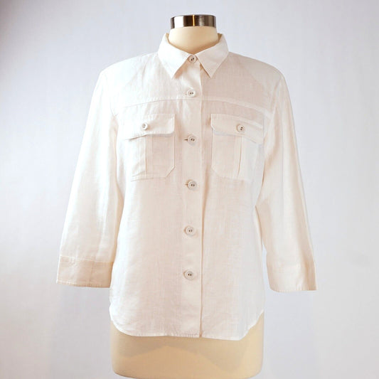 Liz Claiborne Linen Button Down Blouse 3/4 Sleeve - 8