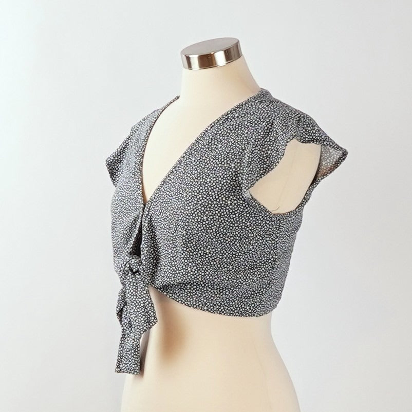 Abercrombie & Fitch Tie Front Flutter Sleeve Blouse Dusty Blue - S