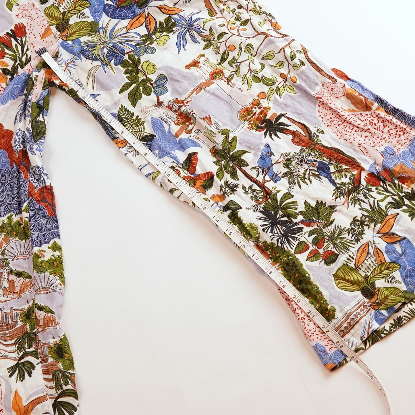 Nicole Miller 100% Linen Wide Leg Crop Pants Tropical Print - S