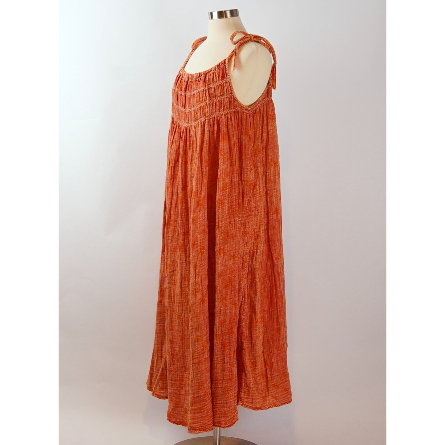 Free People Azure Maxi Dress Orange Gauze Shirred - M