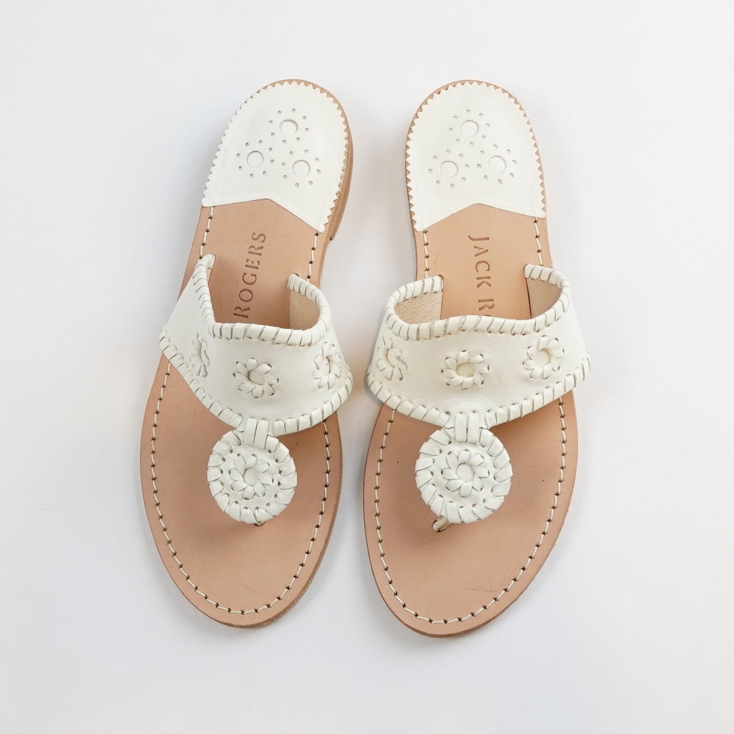 Jack Rogers Signature Flat Leather Sandal White - 7.5