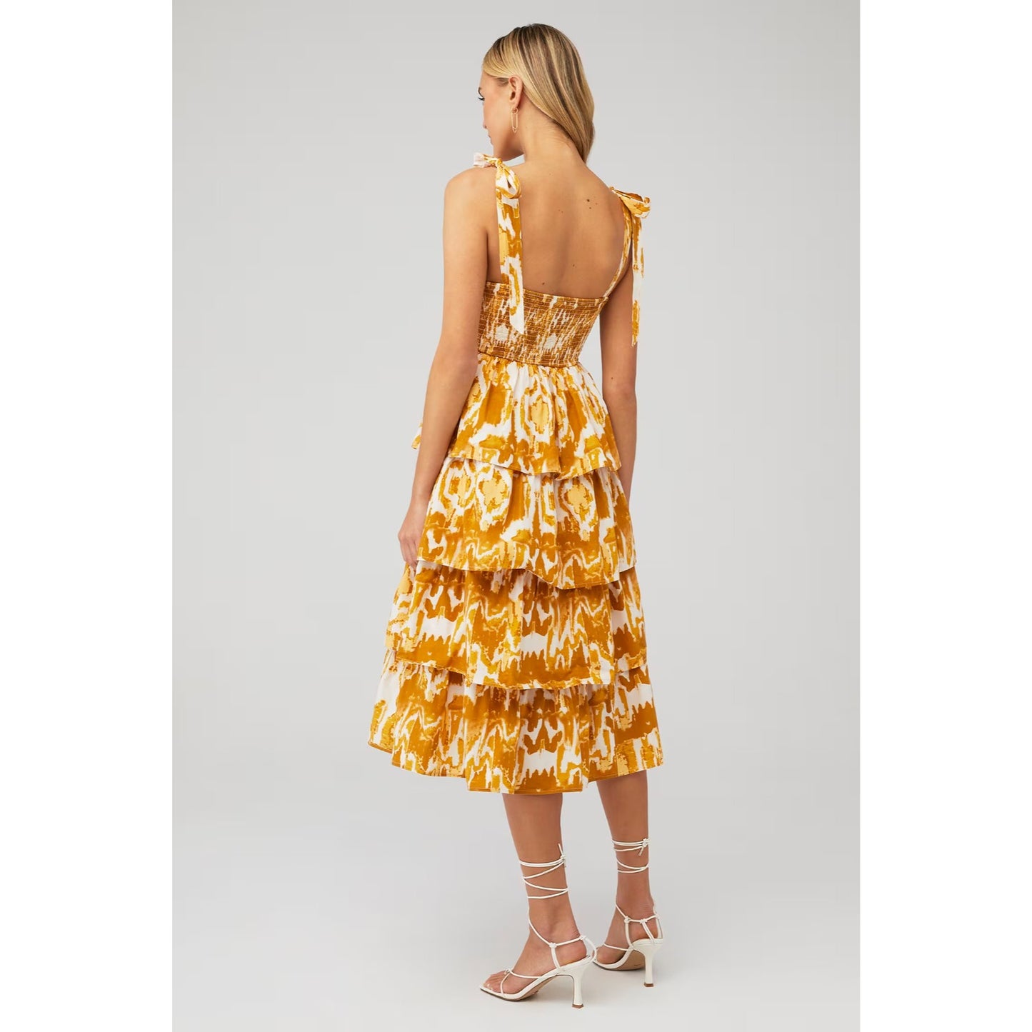 Cleobella Shae Midi Dress Yellow Watercolor Ikat Print - M