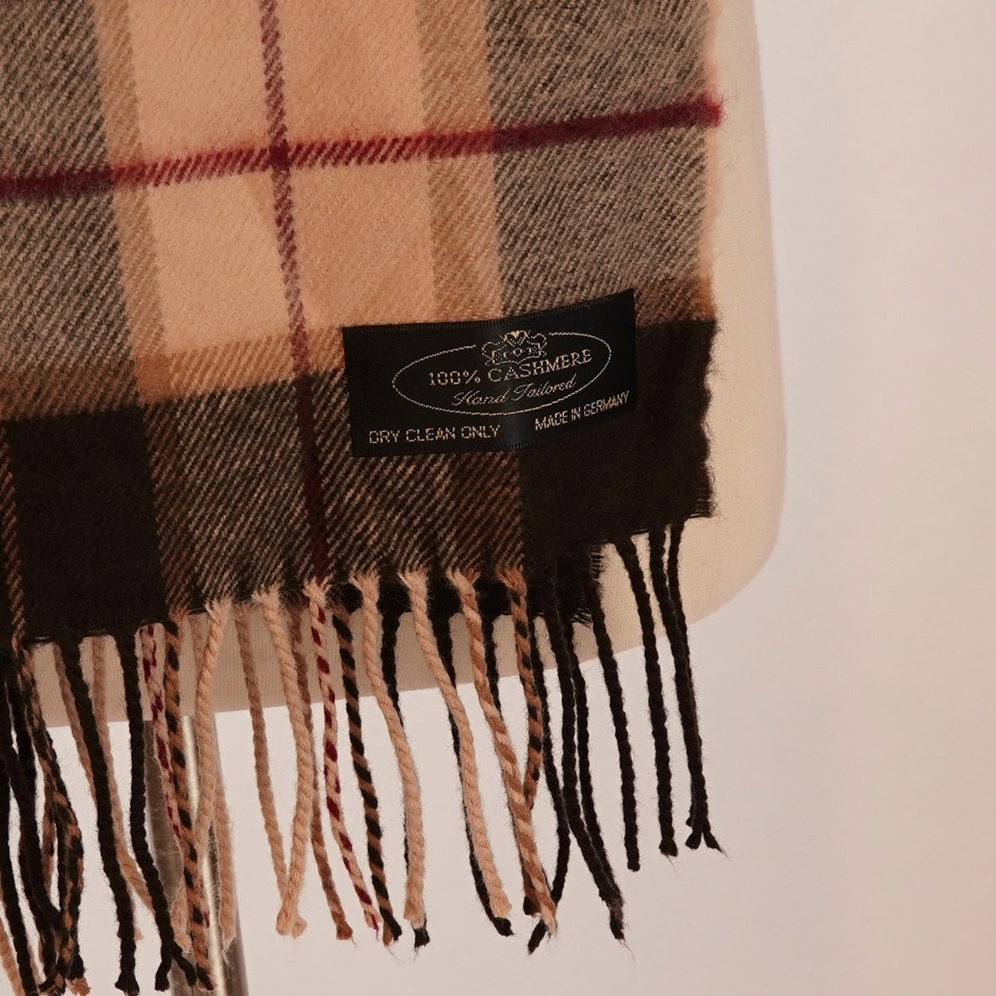 Cashmere Scarf Wrap Brown Plaid Tartan Made In Germany
