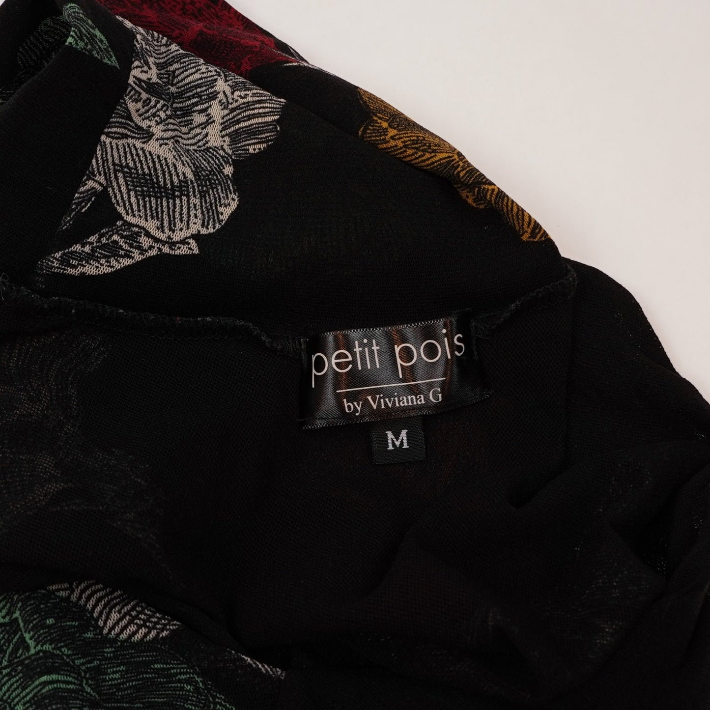 Petit Pois x Viviana G Sleeveless High Collar Top Black Floral Mesh - M