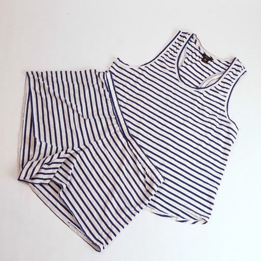 J Crew Dreamy Pajama Short & Tank Set in Blue/White Stripe  - XL - EUC