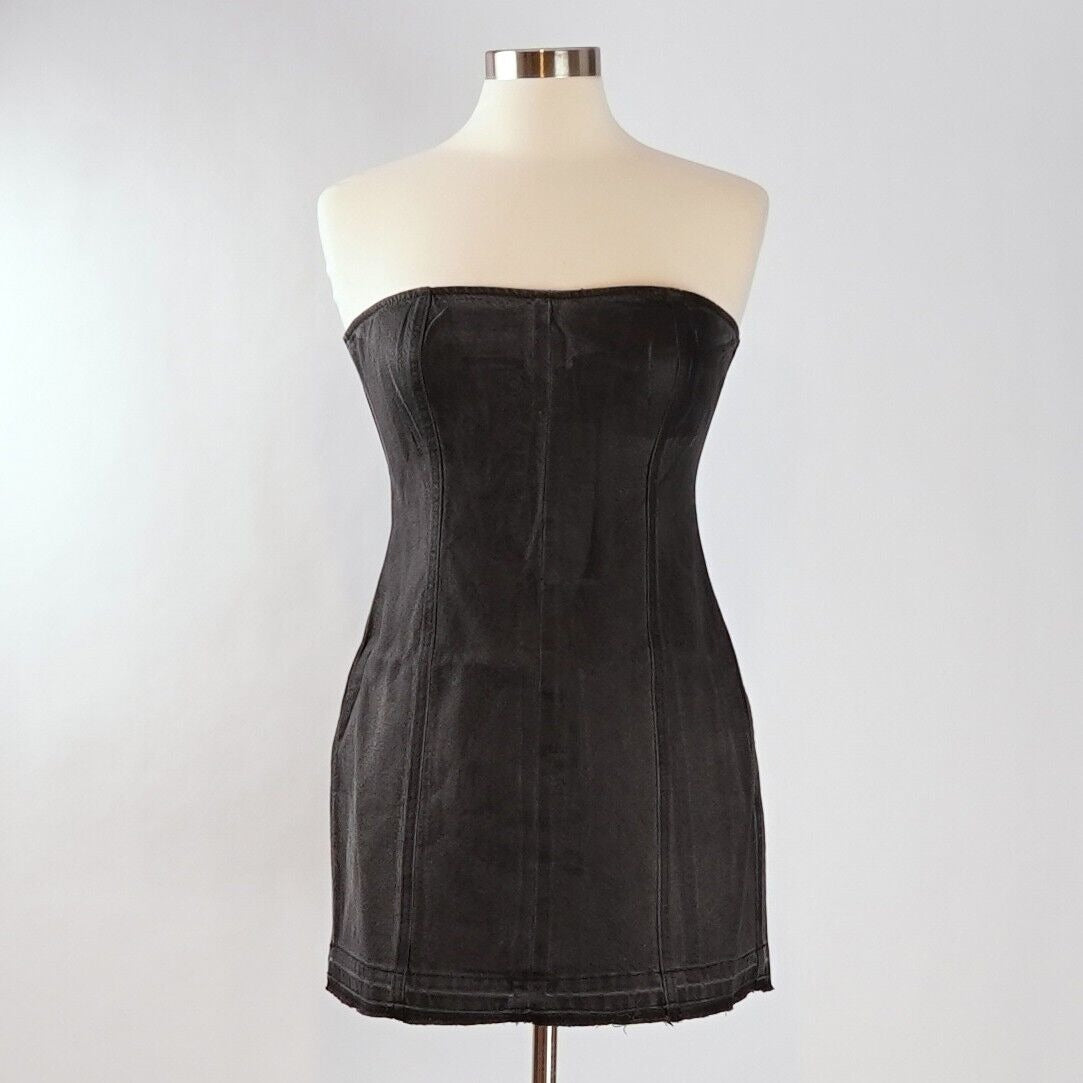 EB Denim Strapless Bustier Mini Dress Black Gray - L