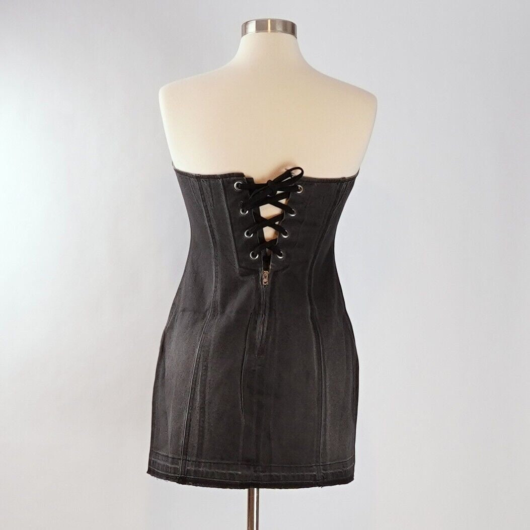 EB Denim Strapless Bustier Mini Dress Black Gray - L
