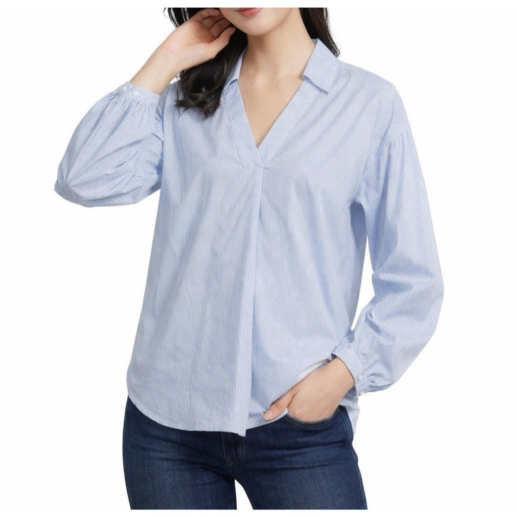 Industry Blue White Striped Collared Blouse - M