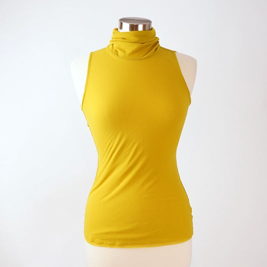Petit Pois x Viviana G Sleeveless High Collar Top Yellow Double Mesh - M